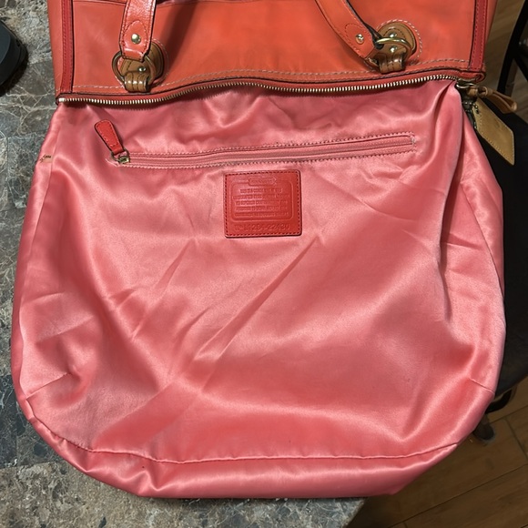 Coach Red/Orange and Brown Leather Shoulder Bag - Picture 4 of 12